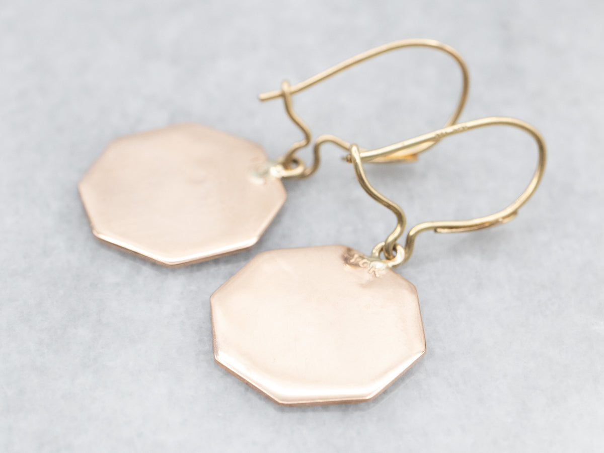 Rose and Yellow Gold Octagonal Cufflink Conversion Drop Earrings
