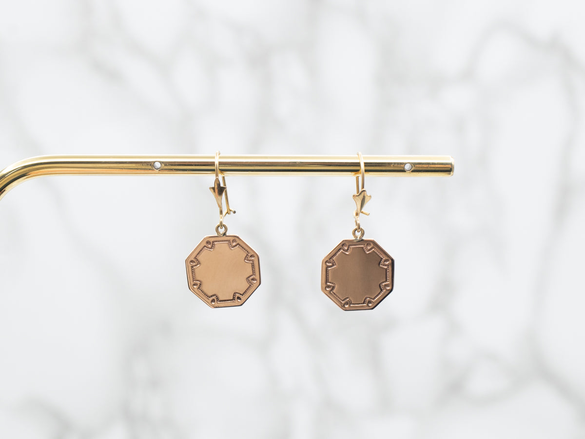 Rose and Yellow Gold Octagonal Cufflink Conversion Drop Earrings