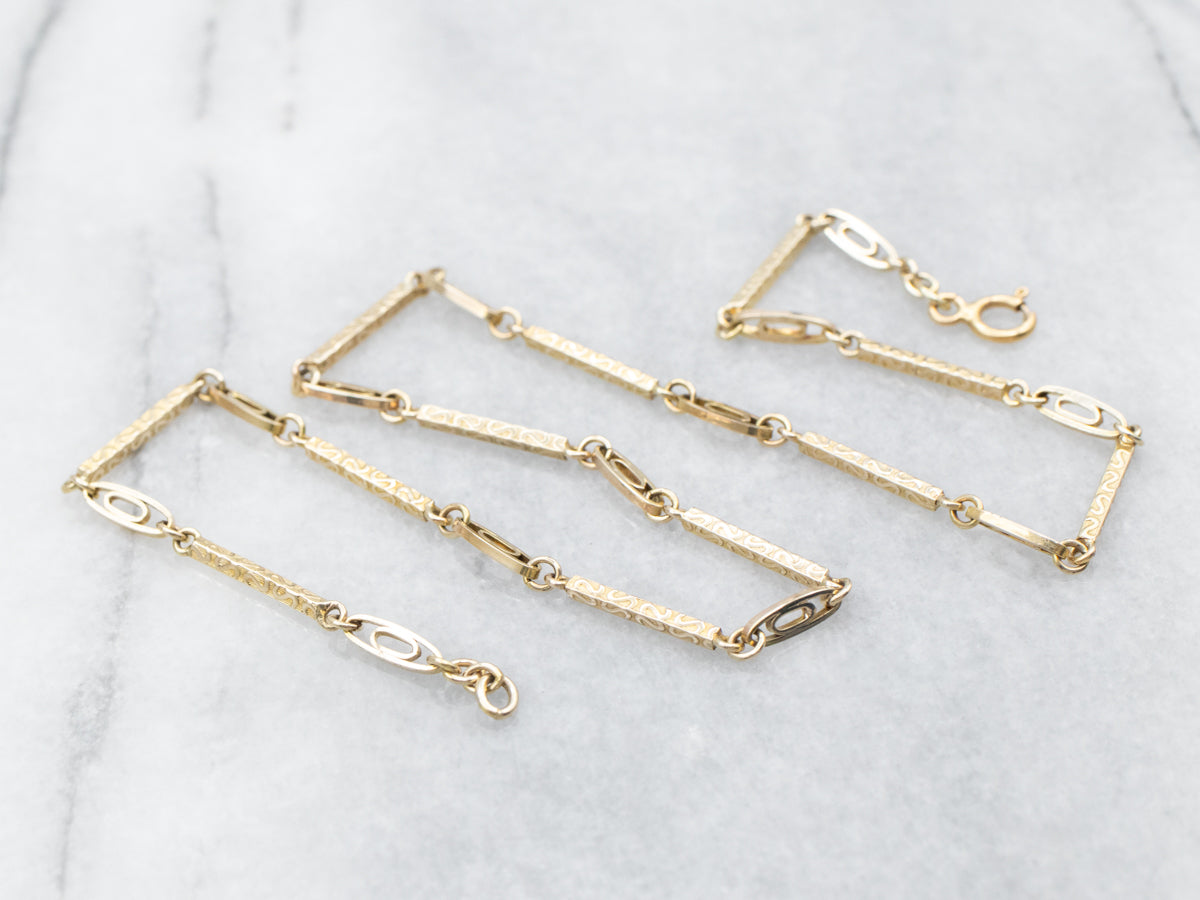 Spring Link Chainb Yellow Gold Textured Bar Link Chain with Spring Ring Clasp - Market ...