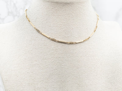 Yellow Gold Textured Bar Link Chain with Spring Ring Clasp