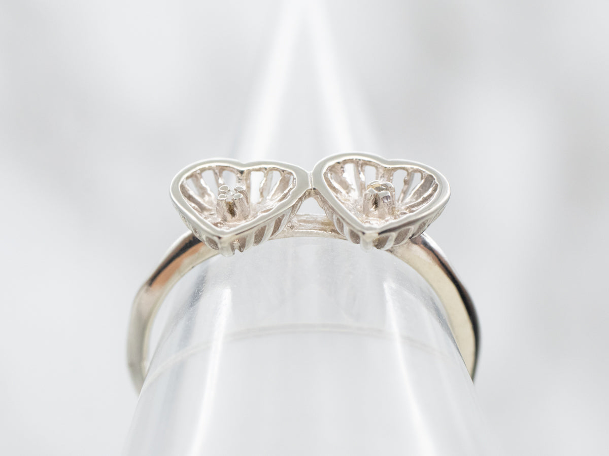 White Gold Hearts Ring with Diamond Accents