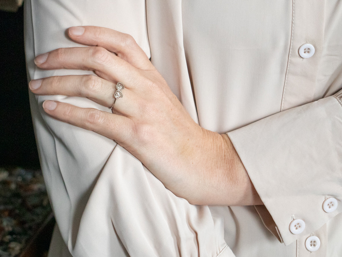 White Gold Hearts Ring with Diamond Accents
