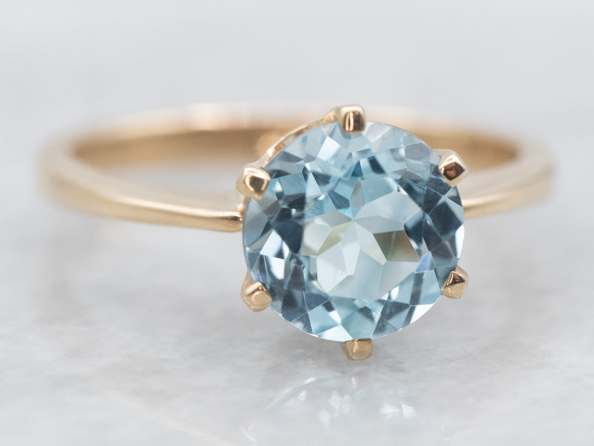 Yellow Gold Blue Topaz Solitaire Ring