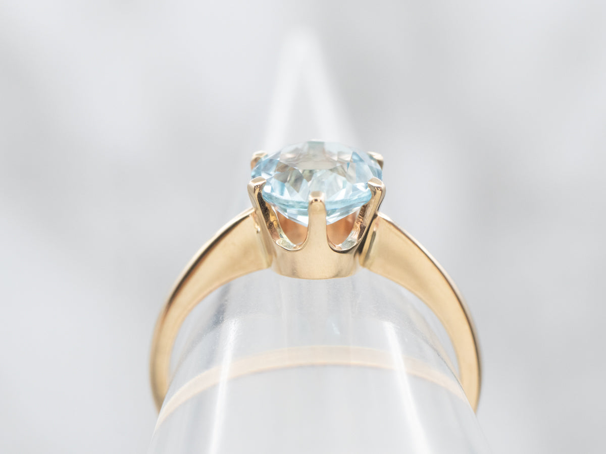 Yellow Gold Blue Topaz Solitaire Ring
