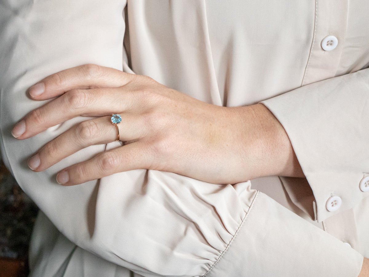 Yellow Gold Blue Topaz Solitaire Ring