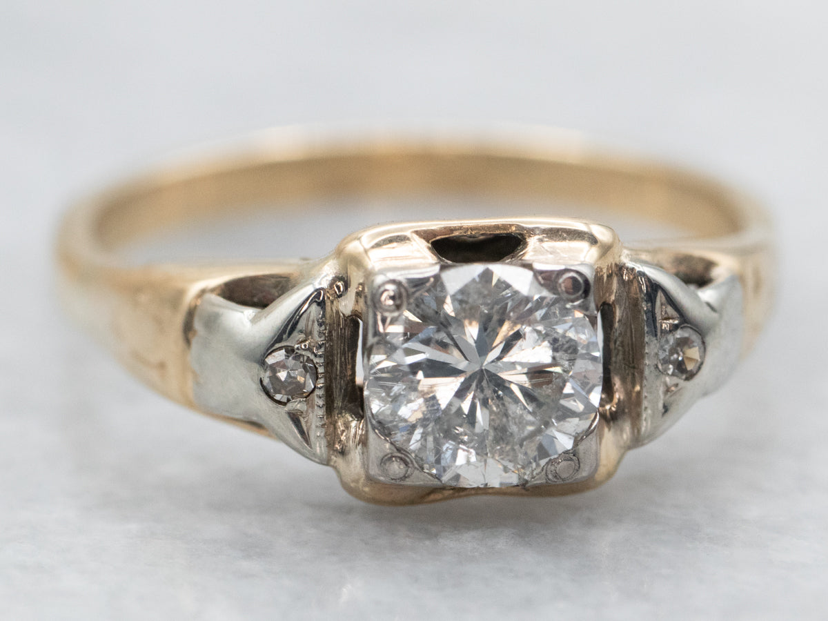 Yellow and White Gold Diamond Engagement Ring with Diamond Accents