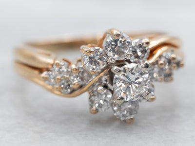 Yellow Gold Diamond Bypass Ring with Diamond Accents