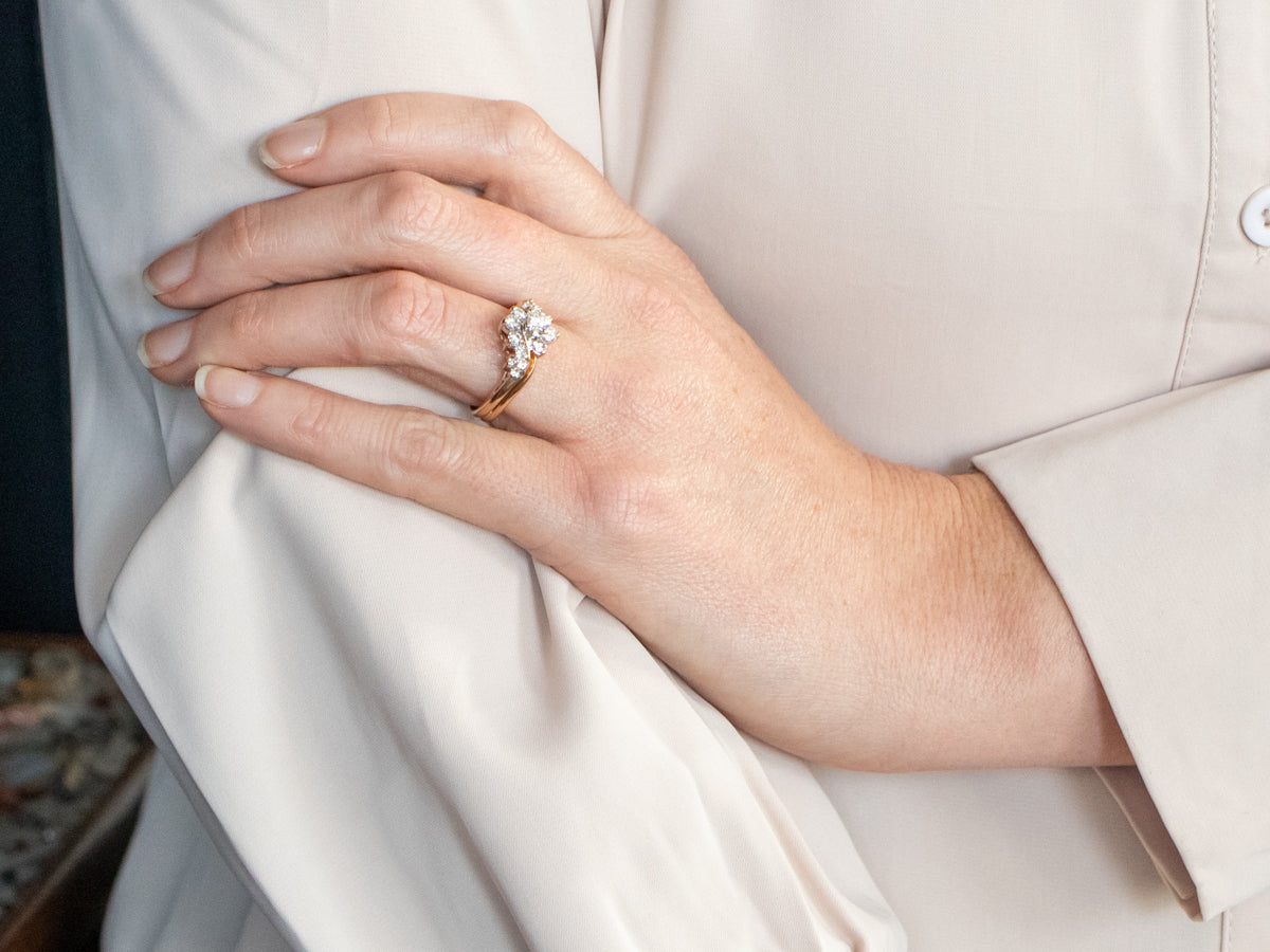 Yellow Gold Diamond Bypass Ring with Diamond Accents