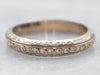 Yellow and White Gold Pave Set Diamond Textured Wedding Band with Milgrain Detail