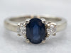 White Gold Oval Cut Sapphire Engagement Ring with Diamond Accents