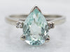 White Gold Pear Cut Beryl Ring with Diamond Accents