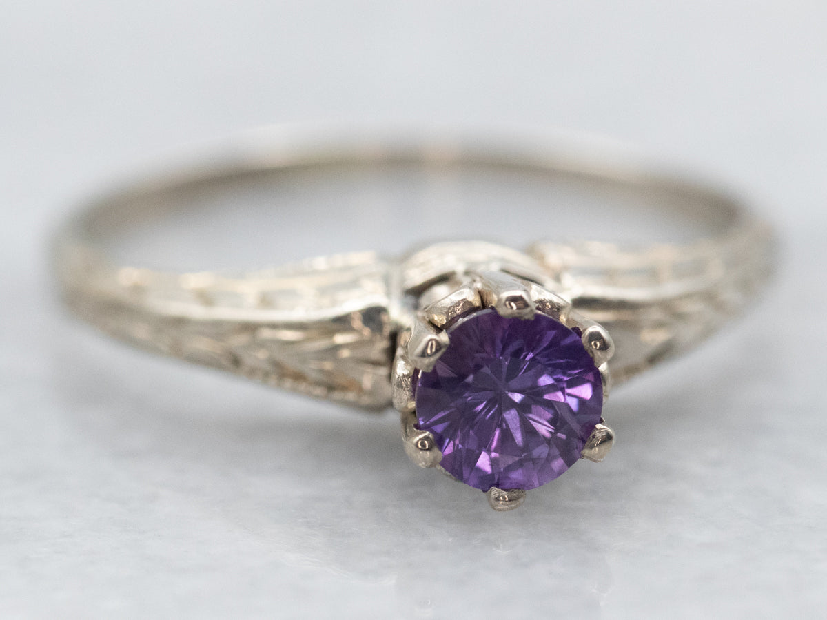 Yellow Gold Round Cut Purple Sapphire Solitaire Ring
