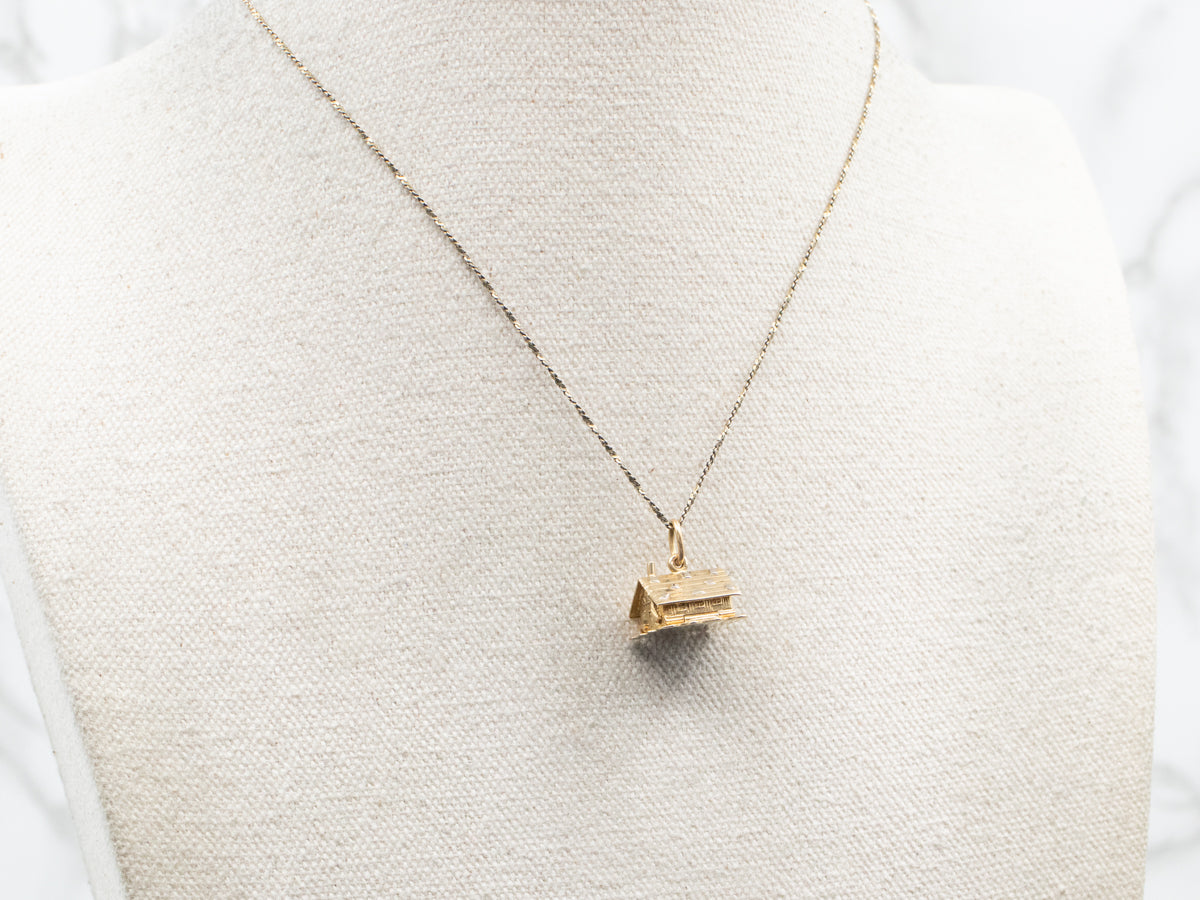 Italian Gold Log Cabin Charm Pendant