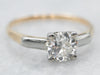 Two Tone European Cut Diamond Solitaire Engagement Ring