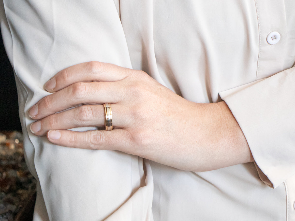 Men's Mixed Metal Wedding Band with Lined Edge