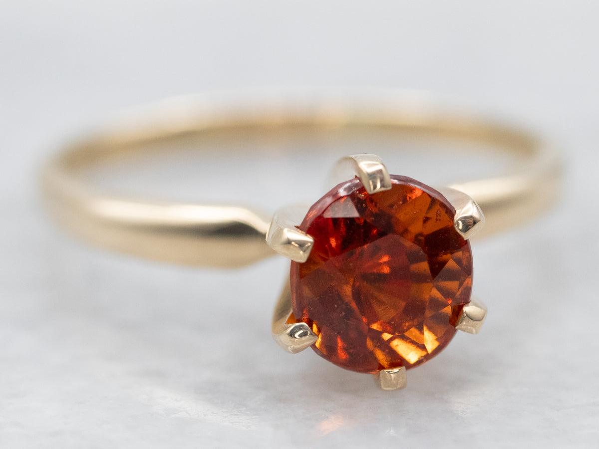 Vintage Gold Hessonite Garnet Solitaire Ring