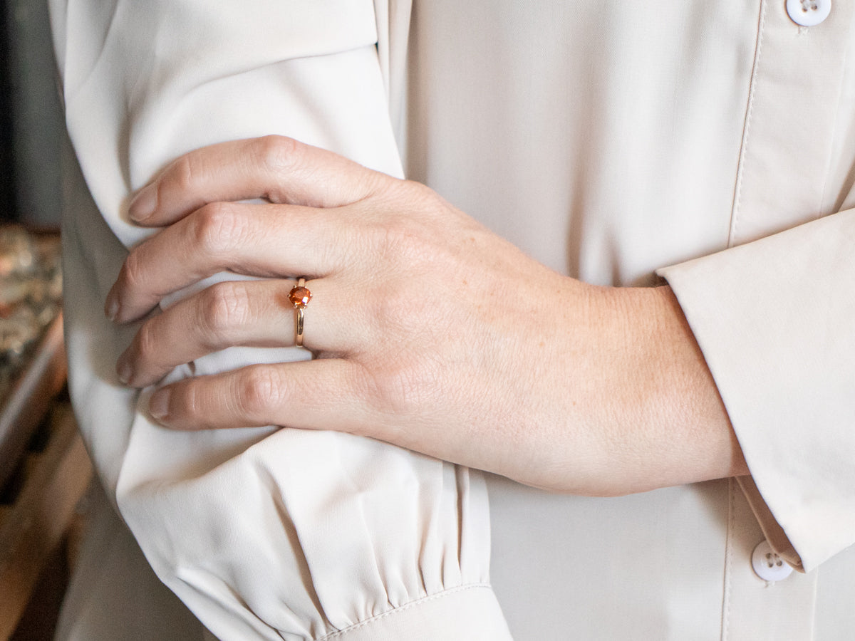 Vintage Gold Hessonite Garnet Solitaire Ring