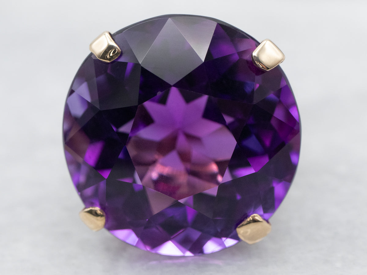 Yellow Gold Amethyst Solitaire Cocktail Ring
