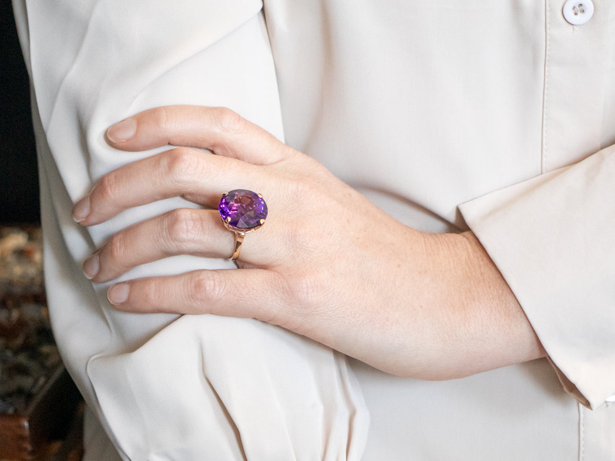 Yellow Gold Amethyst Solitaire Cocktail Ring