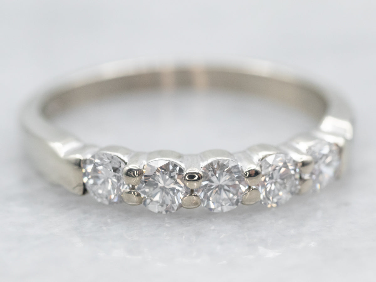 White Gold Five Stone Diamond Wedding Band