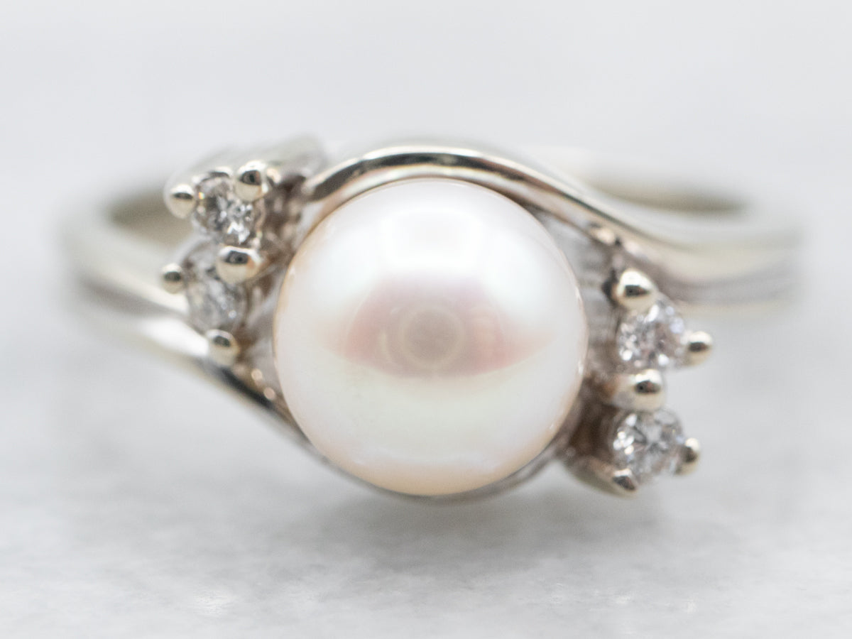 Saltwater Pearl Bypass Ring with Diamond Accents