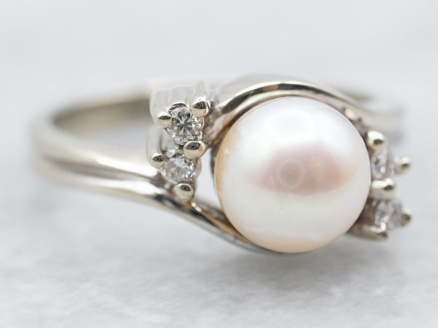 Saltwater Pearl Bypass Ring with Diamond Accents