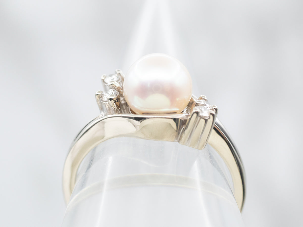 Saltwater Pearl Bypass Ring with Diamond Accents