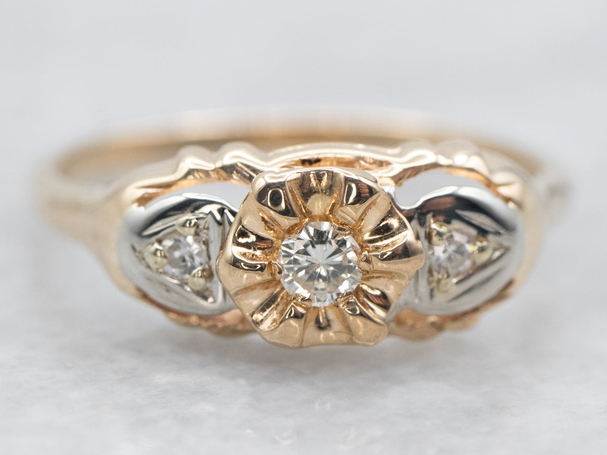 Retro Era Diamond Engagement Ring