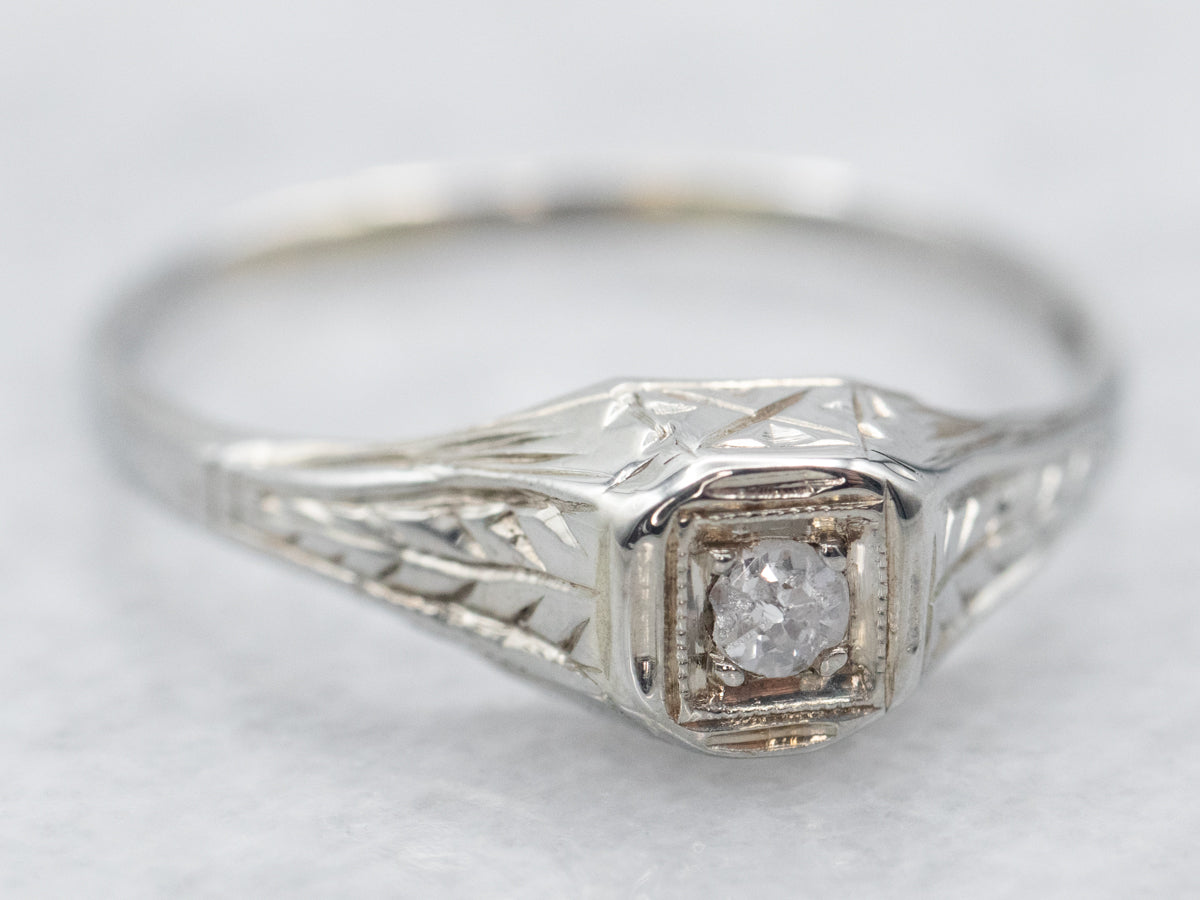 Anillo de compromiso Art Deco con solitario de diamantes de talla antigua