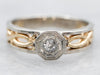 Twisting Two Tone Old Mine Cut Diamond Engagement Ring