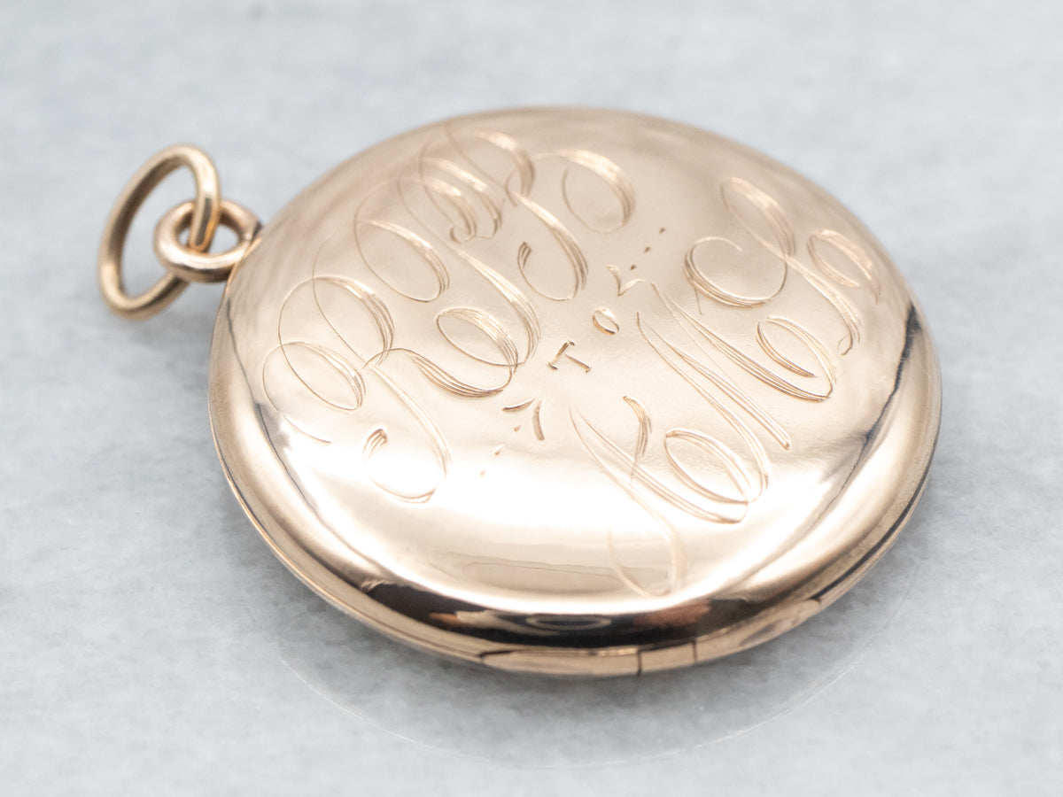 Yellow Gold Old Mine Cut Diamond, Red Glass, and Blue Glass Round Clover Locket