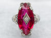 White Gold Marquise Cut Synthetic Ruby Ring with Diamond Accent