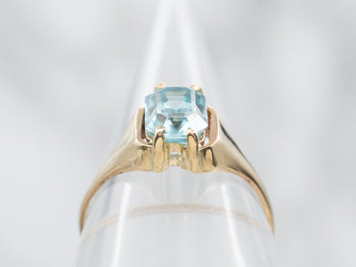 Yellow Gold Emerald Cut Blue Zircon Solitaire Ring
