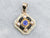 Yellow Gold Blue Glass Doublet, Black Enamel, and Seed Pearl Pendant