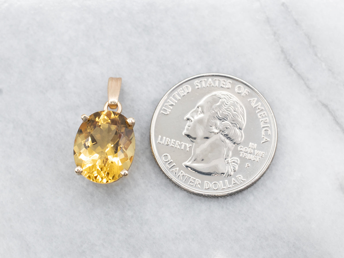 Yellow Gold Oval Cut Yellow Beryl Solitaire Pendant
