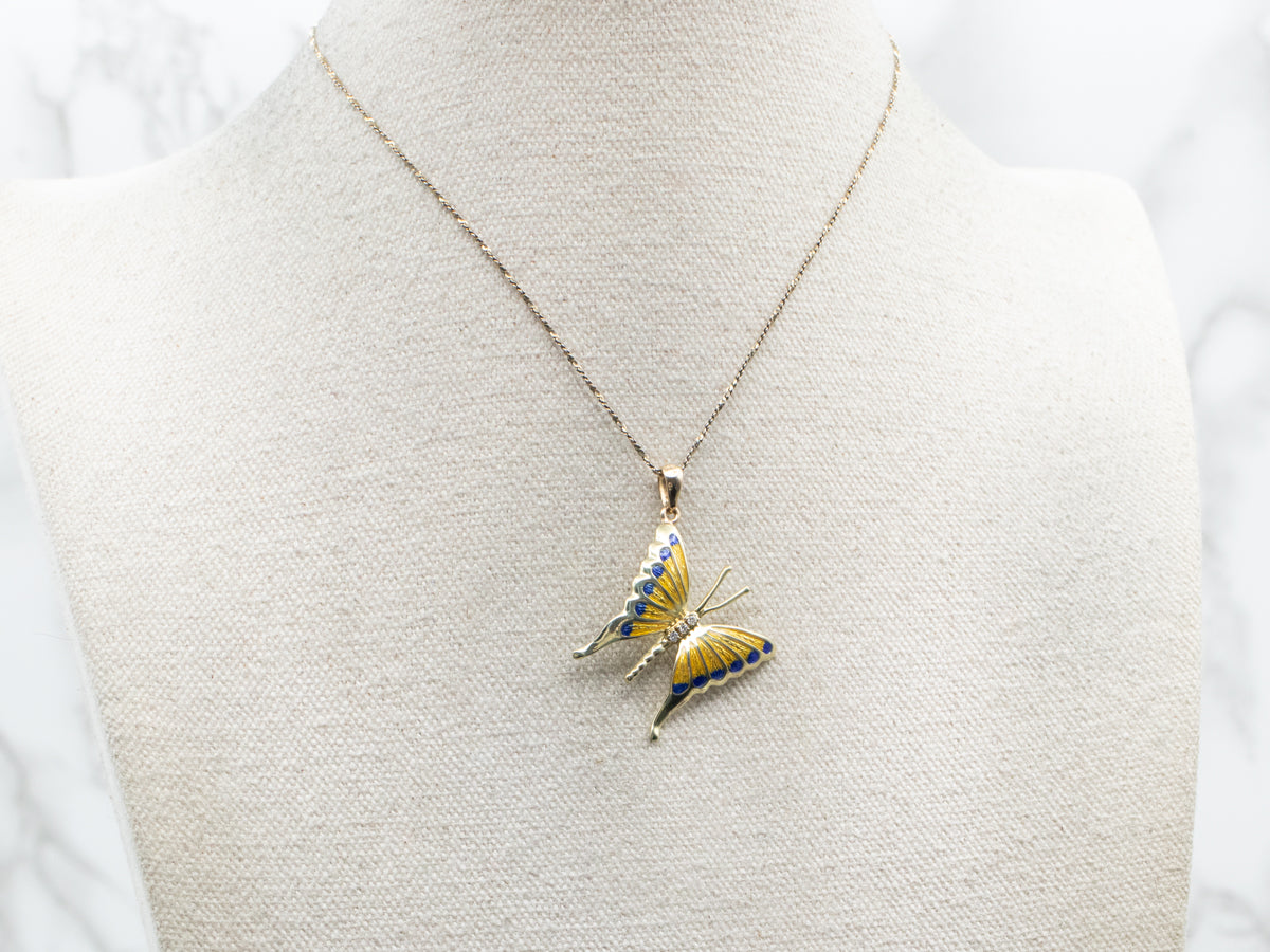 Gold and Enamel Butterfly Pendant