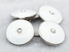 Sterling Silver White Enamel and Seed Pearl Guilloche Cufflinks