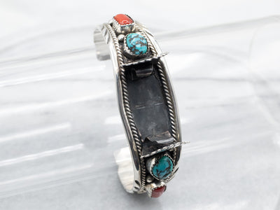 Sterling Silver Turquoise and Coral Watch Cuff