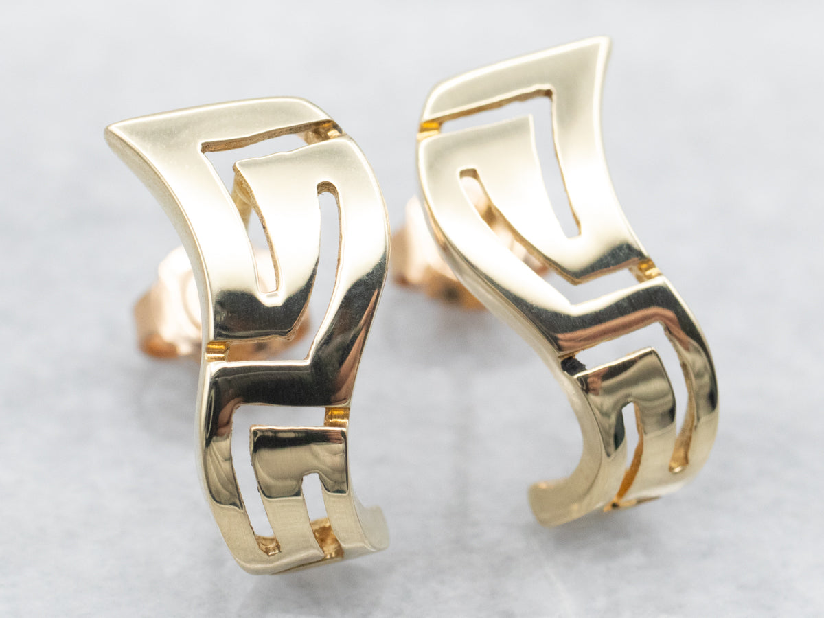 Yellow Gold Abstract Greek Key Stud Earrings