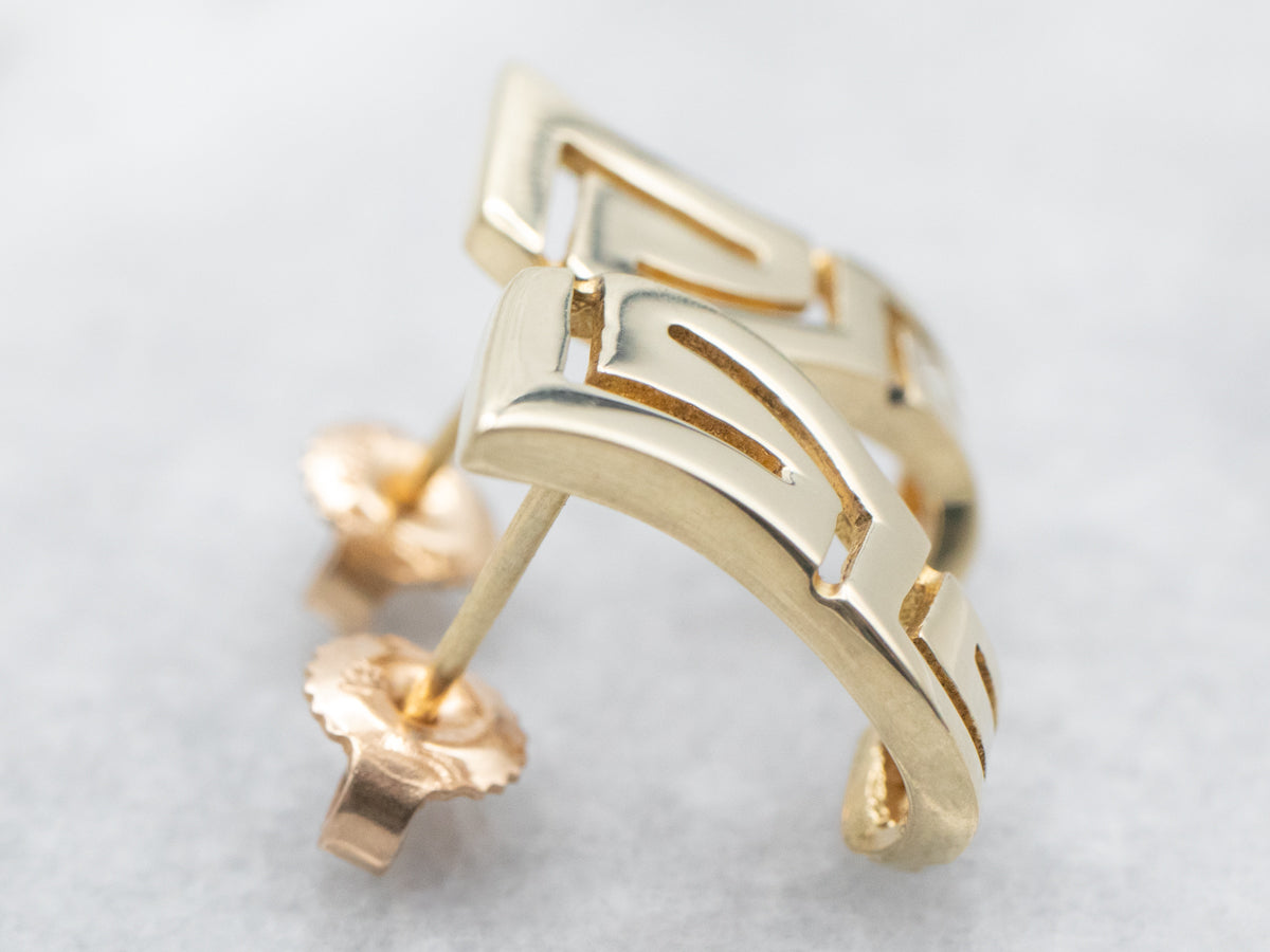 Yellow Gold Abstract Greek Key Stud Earrings