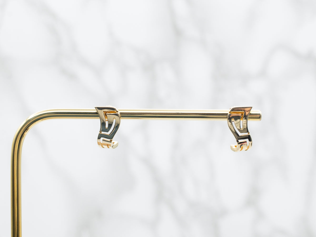 Yellow Gold Abstract Greek Key Stud Earrings