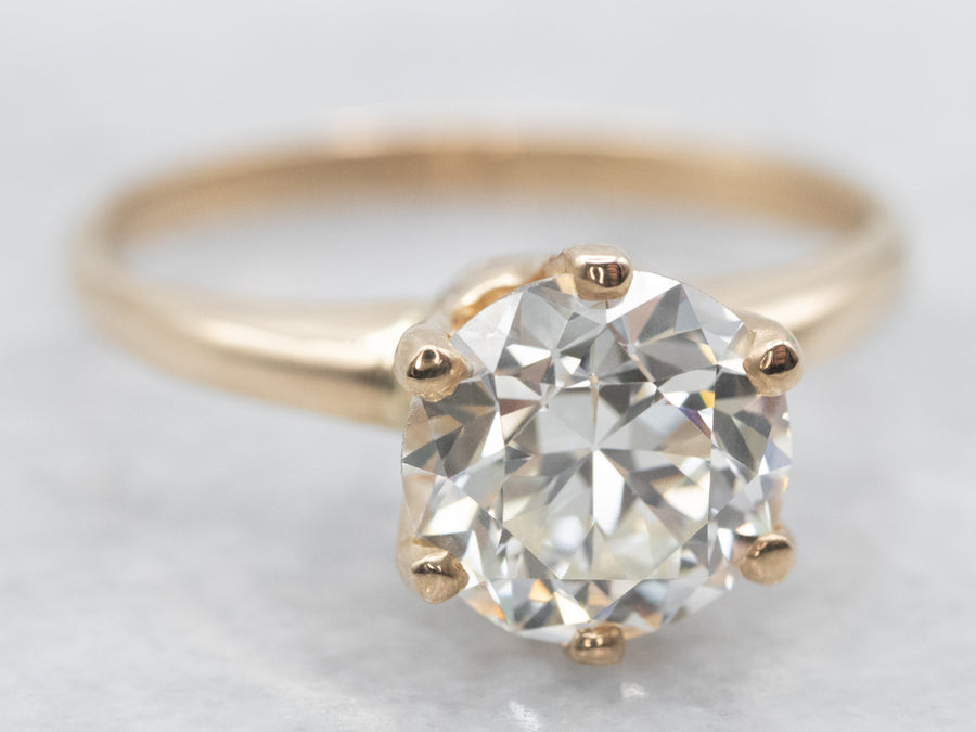 Yellow Gold European Cut Diamond Solitaire Engagement Ring