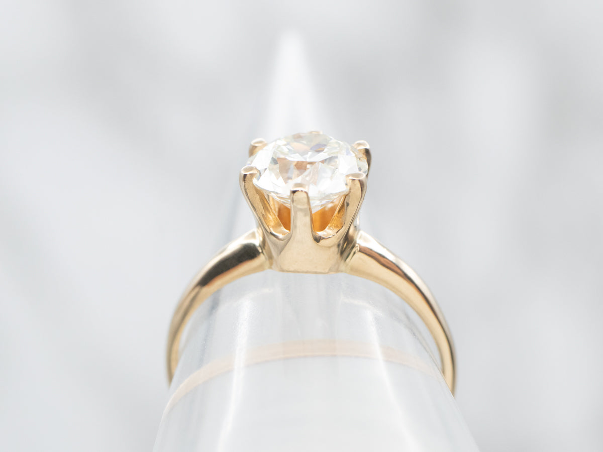 Yellow Gold European Cut Diamond Solitaire Engagement Ring