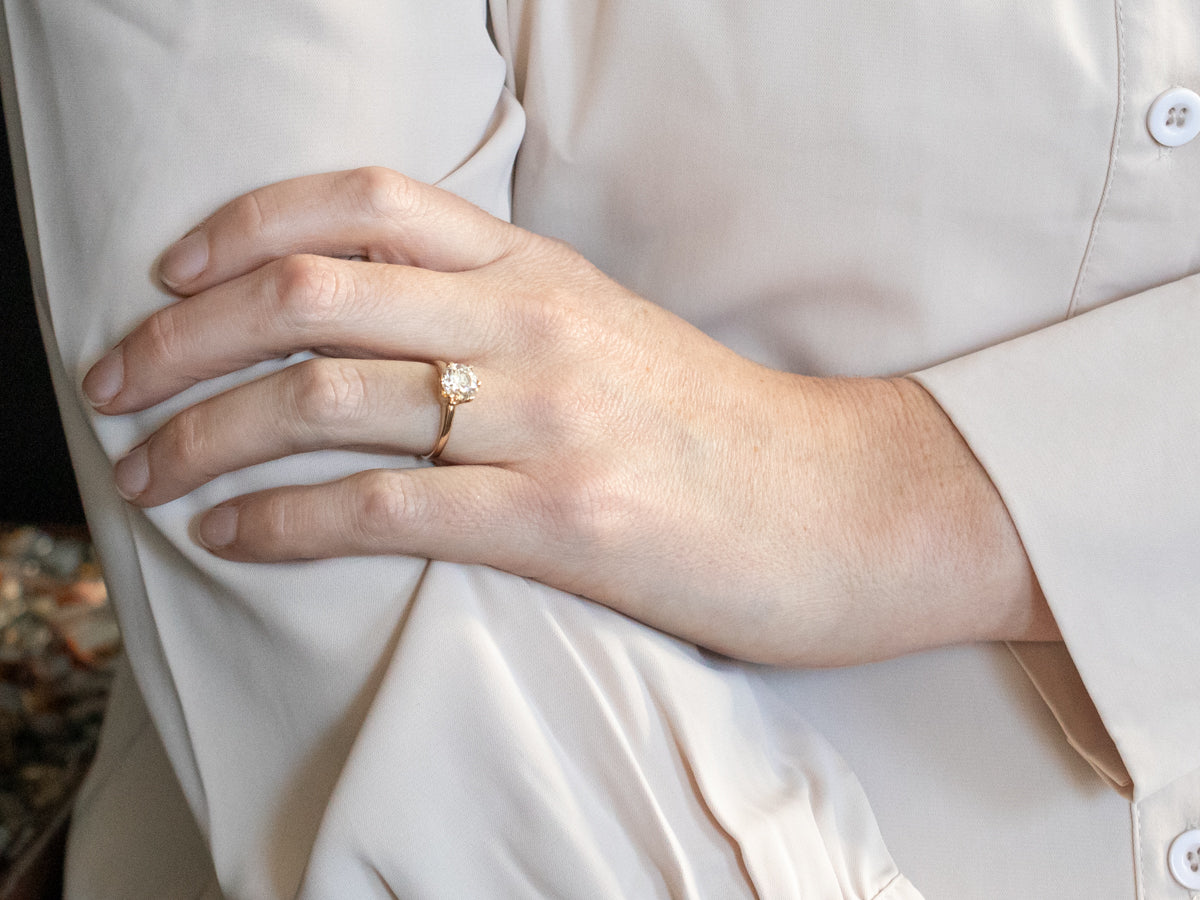 Yellow Gold European Cut Diamond Solitaire Engagement Ring