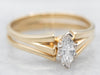 Two Tone Marquise Cut Diamond Engagement Ring with Yellow Gold Enhancer Wedding Band Set