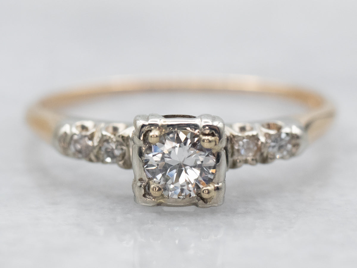 Yellow and White Gold Diamond Engagement Ring with Diamond Accents