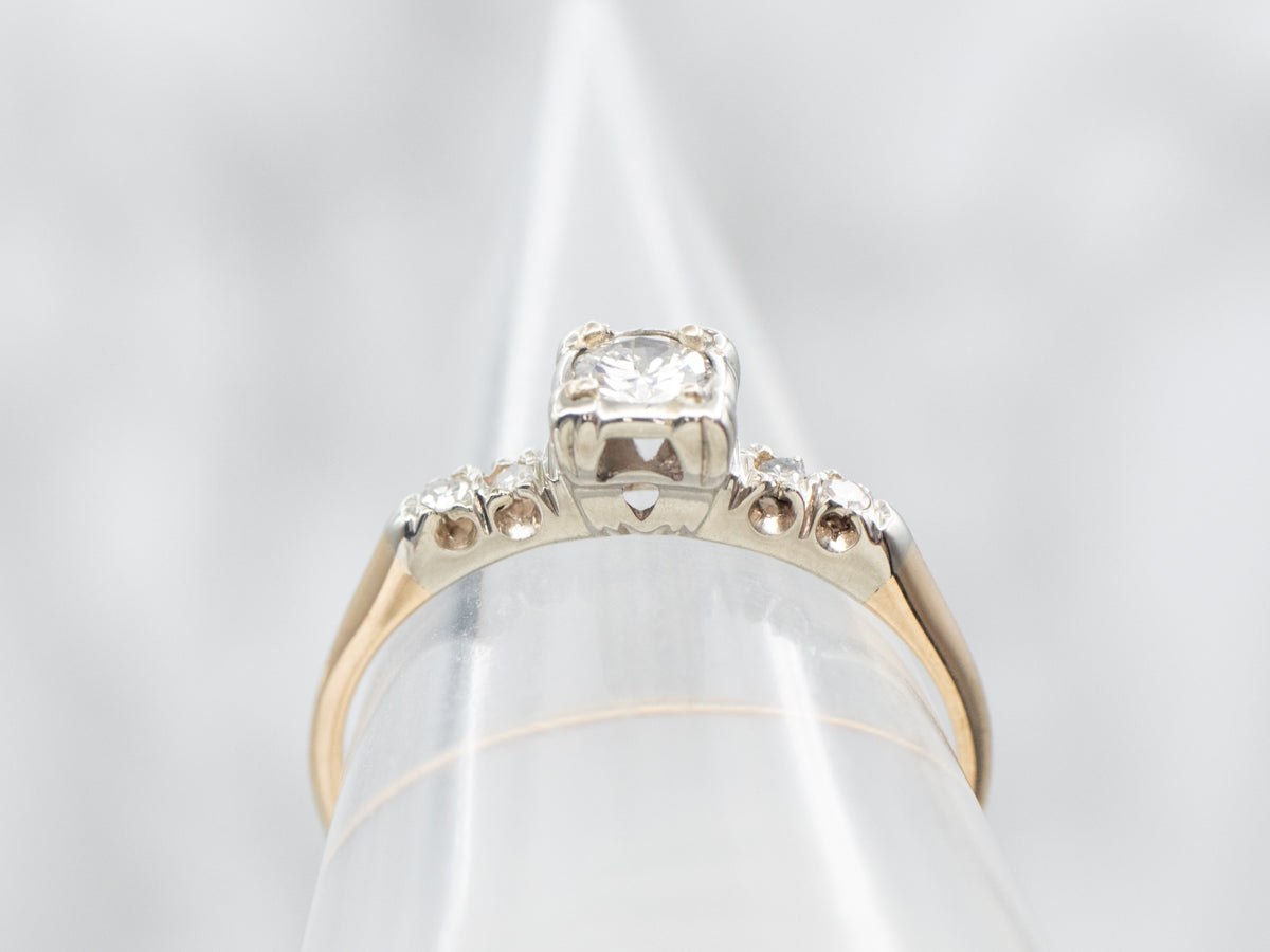 Yellow and White Gold Diamond Engagement Ring with Diamond Accents