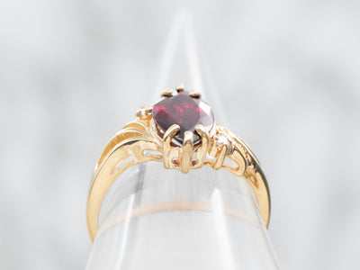 Yellow Gold Marquise Cut Rhodolite Garnet Bypass Ring with Diamond Accents