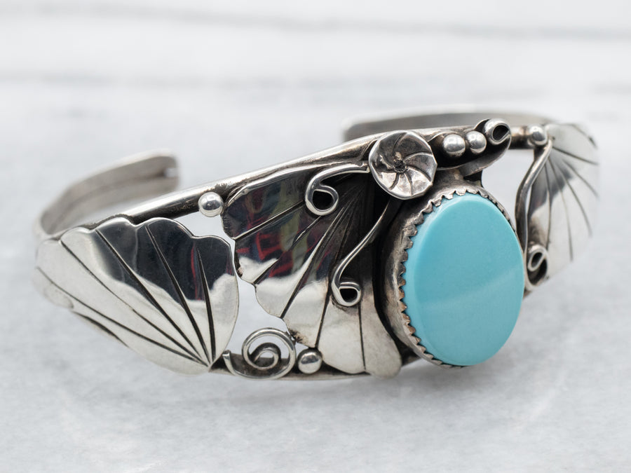 Sterling Silver Oval Cut Turquoise Native American Made Cuff Bracelet