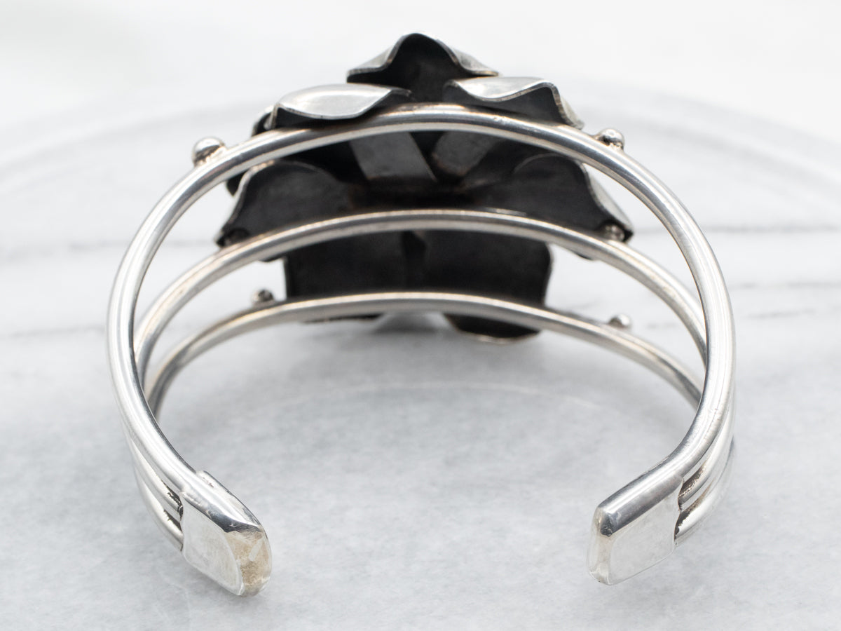 Sterling Silver Flower Cuff Bracelet